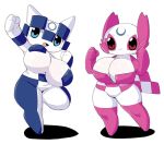  2020_tokyo_olympic big_breasts blue_eyes breasts duo female mascot miraitowa olympics red_eyes sakana8888888 someity 