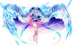  blue_eyes blue_hair dress hatsune_miku heart long_hair ribbons shirayuki_towa twintails vocaloid wings 