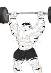  2018 abs anthro biceps bodily_fluids bottomwear bulge clothed clothing digital_media_(artwork) exercise felid fingerless_gloves fur gloves handwear hat headgear headwear hi_res kemono leucistic male mammal muscular muscular_male nipples pantherine pecs shorts solo sweat syukapong tiger topless weightlifting weights workout 