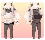 anthro anthrofied big_breasts bra breasts clothed clothing female hair huge_breasts nintendo open_mouth panties pok&eacute;mon pok&eacute;mon_(species) simple_background smile solo sweater thick_thighs topwear underwear video_games wide_hips wooloo yorusagi 