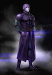  1boy absurdres armor artist_name boots dragon_ball dragon_ball_super frown full_body hands_in_pockets highres hit_(dragon_ball) male_focus purple_eyes purple_footwear purple_skin serious solo tiago_datrinti 