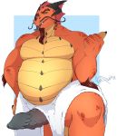  absurd_res anthro dragon erection facial_hair goatee hi_res horn knot looking_at_viewer male overweight overweight_male redpixie solo tongue tongue_out towel 