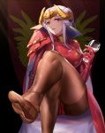  1girl absurdres alcohol ass cape edelgard_von_hresvelg feet fire_emblem fire_emblem:_three_houses glass gloves hair_ornament highres horns lee_domino no_shoes older panties panties_under_pantyhose pantyhose red_cape red_legwear simple_background soles solo underwear wine 