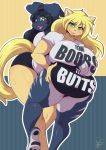  anthro big_breasts breasts clothed clothing curvaceous duo felid feline female hi_res huge_breasts lagomorph leporid looking_back mammal mrsakai open_mouth rabbit slightly_chubby smile thick_thighs tongue tongue_out 