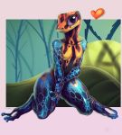  2019 4_toes 5_fingers amphibian anthro breasts digital_media_(artwork) featureless_breasts female fingers fivel frog glistening hi_res kneeling nude poison_dart_frog purple_eyes solo toes wide_hips 