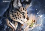  2019 ambiguous_gender anthro black_nose blue_eyes digital_media_(artwork) felid feline fingers flashw fur mammal raining serval solo spots spotted_fur 