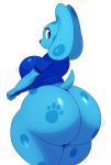  2019 absurd_res anthro anthrofied belly big_breasts big_butt blue&#039;s_clues blue_(blue&#039;s_clues) blue_eyes blue_fur blue_nose bottomless breasts butt canid canine canis clothed clothing digital_media_(artwork) domestic_dog female fur hi_res huge_butt huge_hips looking_back mammal nickelodeon rear_view shirt side_belly simple_background slightly_chubby smile solo sssonic2 t-shirt thick_thighs topwear voluptuous white_background wide_hips 