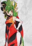  animal_humanoid armwear breasts chinese_clothing chinese_dress clothing draco_centauros dragon dragon_humanoid dragon_tail dress elbow_gloves fangs female gloves green_hair hair handwear happy horn humanoid humanoid_pointy_ears madou_monogatari mammal monster_girl_(genre) moyamoya_kuroi open_mouth puyo_puyo solo wings yellow_eyes 