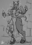  2016 areola big_breasts blizzard_entertainment breasts clothed clothing draenei female hi_res huge_breasts humanoid loincloth monochrome nipple_outline skimpy solo standing sutibaru tentacles transformation video_games warcraft 