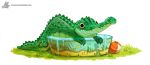  ambiguous_gender ball claws crocodile crocodilian crocodylid cryptid-creations fangs feral grass green_scales kiddie_pool reptile scales scalie simple_background smile solo water white_background yellow_eyes 