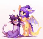  &lt;3 2019 4_toes anthro aseethe digital_media_(artwork) dragon duo female feral fur furred_dragon horn male membrane_(anatomy) membranous_wings nude purple_eyes simple_background smile toes white_background wingless_dragon wings 