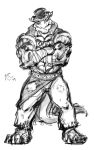  2019 anthro biped clothed clothing hi_res horn kensukethecat male muscular muscular_male scalie sdorica sdorica_sunset simple_background sketch solo white_background 