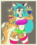  &diams; 2019 anthro bangs black_fur black_tail blue_claws blue_eyes blue_hair blue_nails bottomwear bracelet breasts bright_colors button_(fastener) canid canine chuwwo claws cleavage clothed clothing colored_nails crop_top digital_media_(artwork) ear_tuft eyebrows eyeliner facial_markings female fingers fox front_view fur girly glowing glowstick green_clothing hair hair_highlights hand_sign happy head_markings hi_res humanoid_pointy_ears jewelry legwear lights lisa_rocha long_hair long_tail looking_away looking_up makeup mammal markings midriff nails navel necklace orange_fur orange_tail panties pattern_clothing pattern_legwear pockets portrait prick_ears purple_clothing red_clothing shirt short_shorts shorts side_boob signature simple_background skimpy smile socks solo striped_clothing striped_legwear stripes suit_symbol teeth thick_thighs thigh_highs thigh_socks three-quarter_portrait topwear torn_bottomwear torn_clothing torn_shorts tuft underwear wavy_hair white_clothing white_fur white_tail wide_hips wool_clothing wool_topwear 