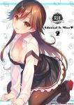  1girl 2019 arashio_(kantai_collection) black_legwear black_skirt breasts brown_eyes brown_hair collarbone collared_shirt copyright_name cover cover_page doujin_cover dress_shirt eyebrows_visible_through_hair floating_hair frilled_skirt frills hair_between_eyes high-waist_skirt kantai_collection kneeling long_hair medium_breasts miniskirt nipples open_clothes open_mouth open_shirt pantyhose pleated_skirt shiny shiny_hair shiny_legwear shirt skirt smile solo suspender_skirt suspenders takei_ooki unbuttoned unbuttoned_shirt very_long_hair white_background white_shirt wing_collar 