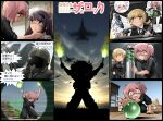  aircraft airplane akemi_homura blood blood_on_face car fighter_jet flare formal ground_vehicle gun h&amp;k_mp5 jet kaname_madoka kneeling mahou_shoujo_madoka_magica military military_vehicle momoe_nagisa motor_vehicle motorcycle orb pilot_suit police police_car shingyouji_tatsuya submachine_gun suit sunlight sweat the_rock_(movie) tomoe_mami trembling weapon 