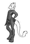  2019 anthro bulge clothing digital_media_(artwork) free_art hi_res jakethegoat looking_at_viewer male rubber rubber_suit sergal simple_background sketch smile solo 