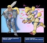  2019 absurd_res anthro armor before_and_after big_breasts blonde_hair breast_growth breasts canid canine canis circlet domestic_dog female gender_transformation gui hair hi_res human human_to_anthro knight long_hair male mammal melee_weapon mtf_transformation navel pauldron pawpads poodle royal_poodle scar simple_background solo species_transformation sword transformation weapon 