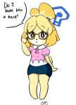  ? animal_crossing anthro blush breasts canid canine canis clothed clothing dialogue domestic_dog english_text eyewear female fur glasses hair hi_res isabelle_(animal_crossing) mammal nintendo open_mouth pandaischub shih_tzu simple_background solo speech_bubble text toy_dog video_games yellow_fur 