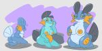  2018 amphibian anthro big_breasts blush breasts butt erect_nipples female group hand_behind_head hand_on_breast hi_res junktrashman kneeling looking_at_viewer marshtomp mudkip nintendo nipples nude open_mouth pok&eacute;mon pok&eacute;mon_(species) pussy simple_background sitting slightly_chubby smile swampert thick_thighs video_games yellow_sclera 