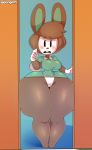  absurd_res animal_crossing big_butt blush bottomless breasts butt carmen_(animal_crossing) clothed clothing dongitos door_frame dress female hair hi_res huge_butt huge_thighs hyper hyper_thighs lagomorph leporid mammal nintendo rabbit short_hair solo thick_thighs video_games wide_hips 
