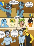  anthro anthrofied ball chespin clothed clothing comic facepalm froakie fully_clothed fuze hi_res male navel nintendo nipples pikachu pok&eacute;mon pok&eacute;mon_(species) riolu shinx shirt snivy sport tank_top tepig topless topwear video_games volleyball volleyball_(ball) 