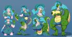  2017 alligator alligatorid animate_inanimate annoyed anthro big_breasts blue_eyes blue_hair bottomwear breast_expansion breasts clothing crocodilian female growth hair hand_on_breast hat headgear headwear hi_res human human_to_anthro inflatable lips living_inflatable mammal nipple_outline nipples nitori_kawashiro nozzle open_mouth pigtails reptile scalie sequence simple_background skirt solo species_transformation standing surprise sutibaru thick_lips thick_thighs tongue tongue_out torn_clothing touhou transformation video_games wide_hips 