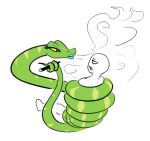  bodily_fluids coiling digital_media_(artwork) drooling female human makeup male mammal reptile saliva scalie shroudedmouse simple_background snake substance_intoxication vape vape_pen 
