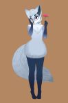  anthro arctic_fox big_ears big_eyes black_nose brown_eyes canid canine cocaine-leopard eyebrows female flower fox happy hi_res mammal plant pose sheep_and_wolves simone simple_background smile solo standing 