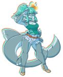  2017 alpha_channel anthro belt bottomwear breasts clothing ear_piercing female fish flower footwear green_eyes green_hair hair hi_res high_heels kdhynamo long_tail looking_at_viewer marine navel piercing plant shark sharktooth_necklace shirt shoes shorts simple_background smile solo standing tank_top topwear transparent_background verdigris_durivage 