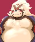  2019 anthro aosano_tenpura belly blush canid canine goemon_(tas) hi_res male mammal overweight overweight_male raccoon_dog simple_background solo tanuki tokyo_afterschool_summoners video_games 
