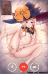  1boy 1girl abigail_williams_(fate/grand_order) anus ass bandaid_on_forehead bangs bare_shoulders black_bow black_headwear blonde_hair blush bow breasts cellphone cellphone_camera crossed_bandaids erection fate/grand_order fate_(series) forehead hat legs long_hair looking_at_viewer luminous masturbation navel nipples open_mouth orange_bow parted_bangs parted_lips penis phone pink_eyes polka_dot polka_dot_bow pussy small_breasts spread_legs spread_pussy thighs witch_hat 