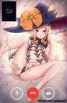  1girl abigail_williams_(fate/grand_order) ass bandaid bandaid_on_forehead bandaids_on_nipples bangs bare_shoulders black_bow black_headwear black_panties blonde_hair blush bow breasts cellphone cellphone_camera covered_nipples crossed_bandaids fate/grand_order fate_(series) forehead hat legs long_hair looking_at_viewer luminous navel open_mouth orange_bow panties parted_bangs parted_lips pasties phone pink_eyes polka_dot polka_dot_bow small_breasts solo spread_legs thighs underwear witch_hat 