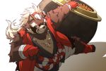  2019 anthro belly canid canine clothing goemon_(tas) ha11nu hi_res humanoid_hands male mammal overweight overweight_male raccoon_dog robe simple_background solo tanuki teeth tokyo_afterschool_summoners video_games 