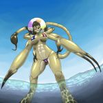  1:1 2019 abs arachnid arthropod ball beach beach_ball big_breasts bikini breasts butt claws clothing digital_media_(artwork) female gypsum_(character) hi_res humanoid insect looking_at_viewer medicinal_succ multi_arm multi_eye multi_limb muscular outside ponytail scorpion seaside smile solo stinger swimwear water 