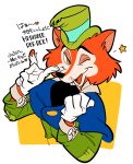  &quot;honest&quot;_john_foulfellow 2019 anthro black_nose canid canine clothed clothing disney fox fur hat headgear headwear hi_res japanese_text male mammal pinocchio simple_background text uochandayo 