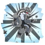  ambiguous_gender anthro barefoot claws crossover fonzie fur gesture grey_hair hair humor looking_at_viewer mammal mustelid nintendo nude obstagoon pointing pok&eacute;mon pok&eacute;mon_(species) red_eyes sharp_claws sharp_teeth smile solo star teeth thegreyzen toe_claws video_games 