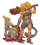  abs ayla ayla_(chrono_trigger) blonde_hair blood blood_splatter blue_eyes boots breasts caveman cavewoman chrono_trigger cleavage clothing club cross-eyed dead decapitation digital_media_(artwork) female fur_clothing fur_collar garrett_hanna hair highres holding holding_weapon horn human kino kino_(chrono_trigger) legs looking_at_viewer male muscles muscular muscular_female prehistoric skirt square_enix teeth tied_hair tongue tongue_out tooth video_games weapon 