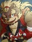  2019 anthro blush canid canine clothing goemon_(tas) male mammal nunutaro3 raccoon_dog robe slightly_chubby solo tanuki tokyo_afterschool_summoners video_games 