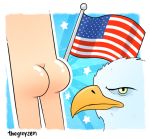  accipitrid accipitriform ambiguous_gender avian beak bird butt close-up eagle flag human looking_at_viewer mammal nude presenting presenting_hindquarters star stars_and_stripes thegreyzen unamused united_states_of_america yellow_eyes 