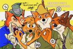  &quot;honest&quot;_john_foulfellow 2019 anthro black_nose br&#039;er_fox canid canine clothed clothing crossover disney fox fur gloves group handwear hat headgear headwear hi_res japanese_text male mammal nick_wilde pinocchio red_fox robin_hood robin_hood_(disney) simple_background song_of_the_south text uochandayo zootopia 