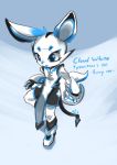  anrock3 anthro clothed clothing cloud_white female fur hi_res lagomorph leporid mammal rabbit signature simple_background solo text white_fur 