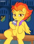  2019 amber_eyes animated bnbigus equid equine female feral friendship_is_magic fur hair mammal multicolored_hair my_little_pony orange_hair pterippus pussy solo spitfire_(mlp) towel two_tone_hair wings wonderbolts_(mlp) yellow_fur 