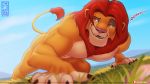  16:9 2019 anthro anthrofied chicobo claws detailed_background disney felid feline fur grass hair lion male mammal nude open_mouth outside pantherine patreon red_eyes red_hair simba smile solo tail_tuft teeth text the_lion_king tuft yellow_sclera 