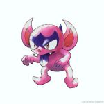  1:1 ambiguous_gender barefoot fangs head_wings humanoid_pointy_ears imp impidimp long_tongue nintendo not_furry open_mouth pink_skin pointy_nose pok&eacute;mon pok&eacute;mon_(species) purple_skin purple_tongue sharp_teeth simple_background solo standing teeth tongue tongue_out varmintz video_games white_background wings 