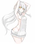  1girl braid breasts code:_electra_(elsword) elsword eve_(elsword) facial_mark meme_attire nipples scarlet_zel sideboob silver_hair sketch virgin_killer_sweater yellow_eyes 