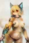  anthro big_breasts blonde_hair breast_squish breasts canid canine cybernetics cyborg eiminsansan female fox hair hi_res kemono machine mammal mostly_nude navel painting red_eyes simple_background solo squish under_boob white_background たまかけご 