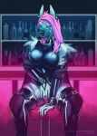  2019 anthro black_clothing black_collar blue_eyes bottle breasts clothed clothing collar deadarkadia detailed_background facial_piercing female fingering fingering_self hair hi_res hyaenid looking_at_viewer mammal masturbation multiple_piercings nose_piercing nose_ring open_mouth piercing pink_hair pussy septum_piercing sitting solo striped_hyena teeth tongue tongue_out tongue_piercing tongue_stud vaginal vaginal_fingering vaginal_masturbation 