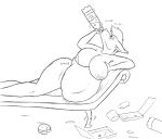  2019 anthro beverage big_breasts blush breaking breasts burger chair digital_media_(artwork) drinking feeding female food free_art fur groping_breast hair hi_res jakethegoat lying nipples nude overweight sergal simple_background sketch solo thick_thighs trash 