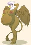  2019 anthro anthrofied askbumpywish avian beak belly big_belly big_breasts bird breasts digital_media_(artwork) feathered_wings feathers female friendship_is_magic fur gilda_(mlp) gryphon hi_res huge_breasts hyper hyper_belly hyper_pregnancy mammal my_little_pony nipples overweight pregnant smile solo wings 