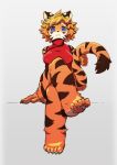  :3 accessory anthro blonde_hair blue_eyes chinese_clothing chinese_dress clothing crossed_legs dress felid female fur hair hair_accessory hanadaiteol kemono mammal multicolored_fur orange_fur pantherine pawpads short_hair sitting solo stripes tiger white_fur 